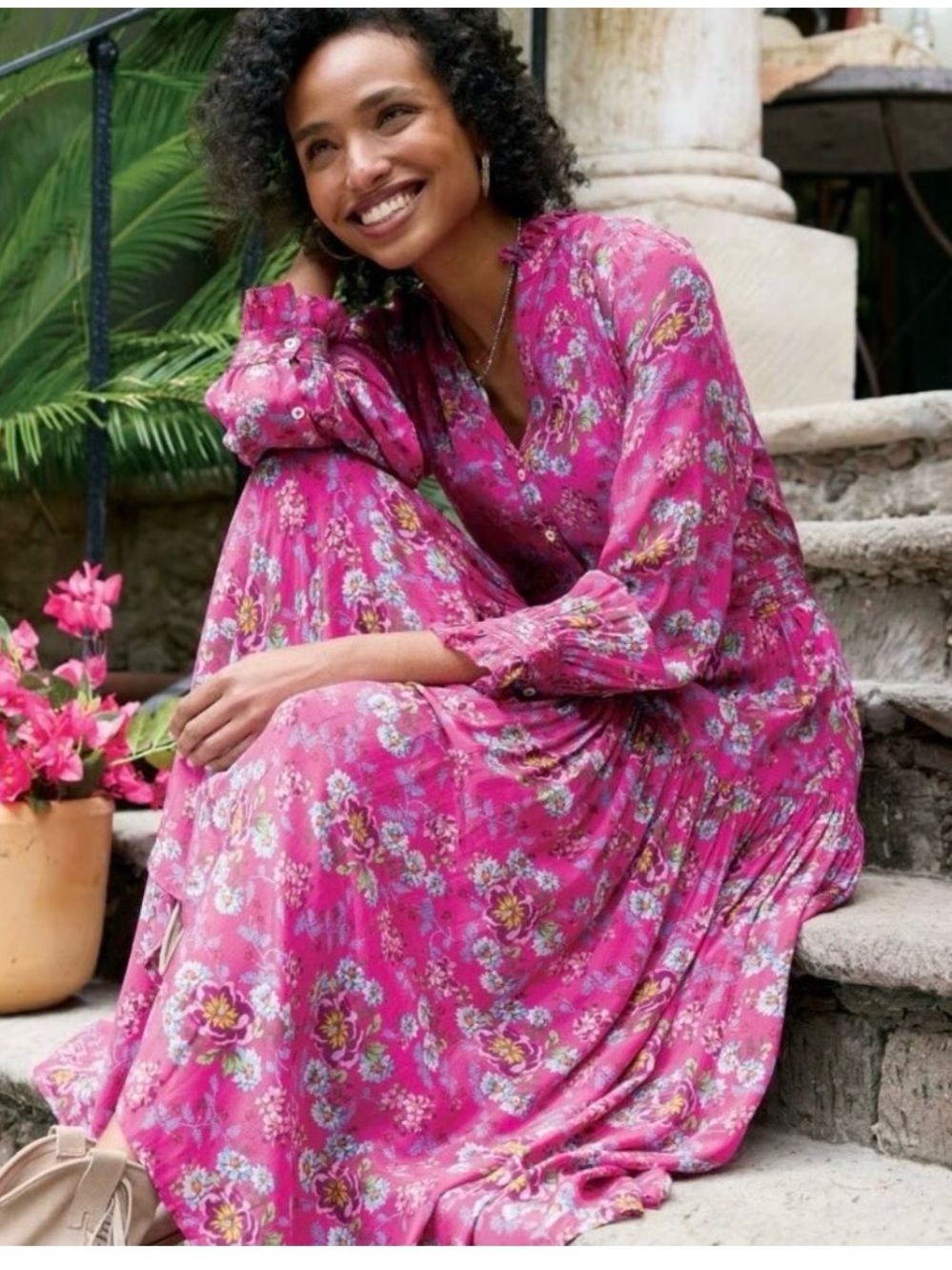 Sundance Raspberry Zora Floral Ruffle Dress XL